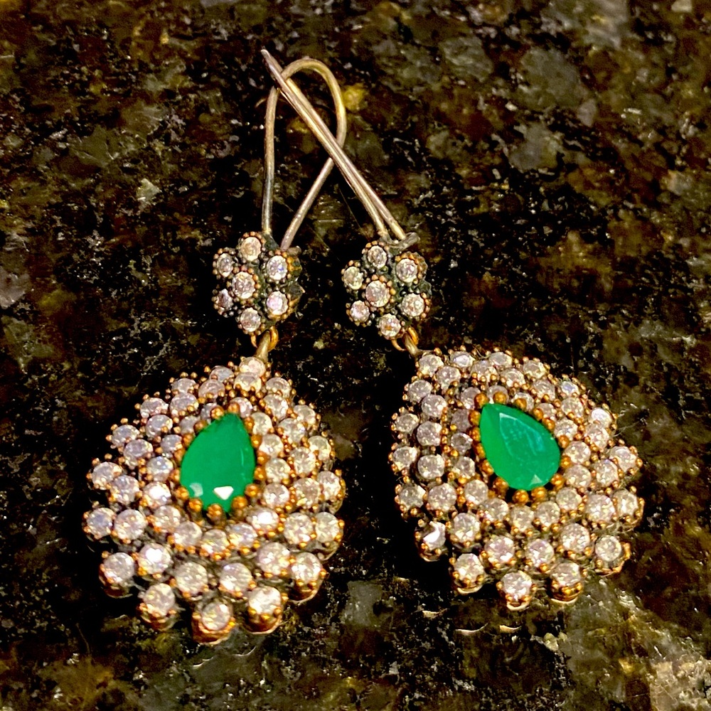 Rare Vintage Designer Bora Yasar Emerald Earrings